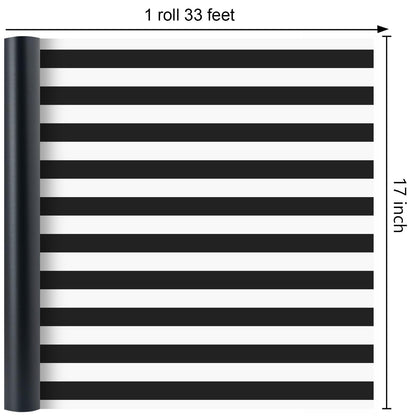 Homeral Black Wrapping Paper Roll - 17 In x 33 Ft Matte Metallic Solid Color & Black and White Stripe Reversible Gift Wrapping Paper for Birthday, Christmas, Father's Day, Graduation, DIY Bouquet