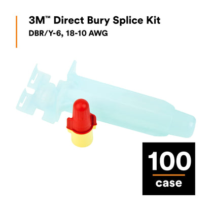3M Direct Bury Splice Kit DBR/Y-6 (BULK), 18-10 AWG, UV-Resistant, Steel Spring, Flame Retardant Insulation, Box of 100 Splice Tubes and 100 R/Y Connectors