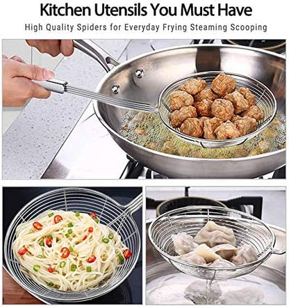 Versatile Stainless Steel Spider Strainer/Skimmer/Ladle - Chirano Kitchen Gadgets Wire Strainer Pasta Strainer Spoon (6