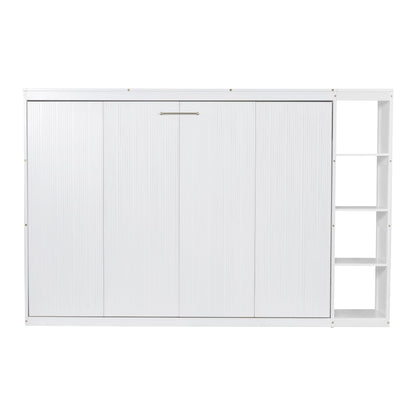 GDFStudio Boden Full Size Murphy Bed, Full Size Murphy Bed with Bookshelf, 4 Storage Shelves, Ample Storage Space, Organized as Cabinet, Saving Space Design, Perfect for Small Apartment, White