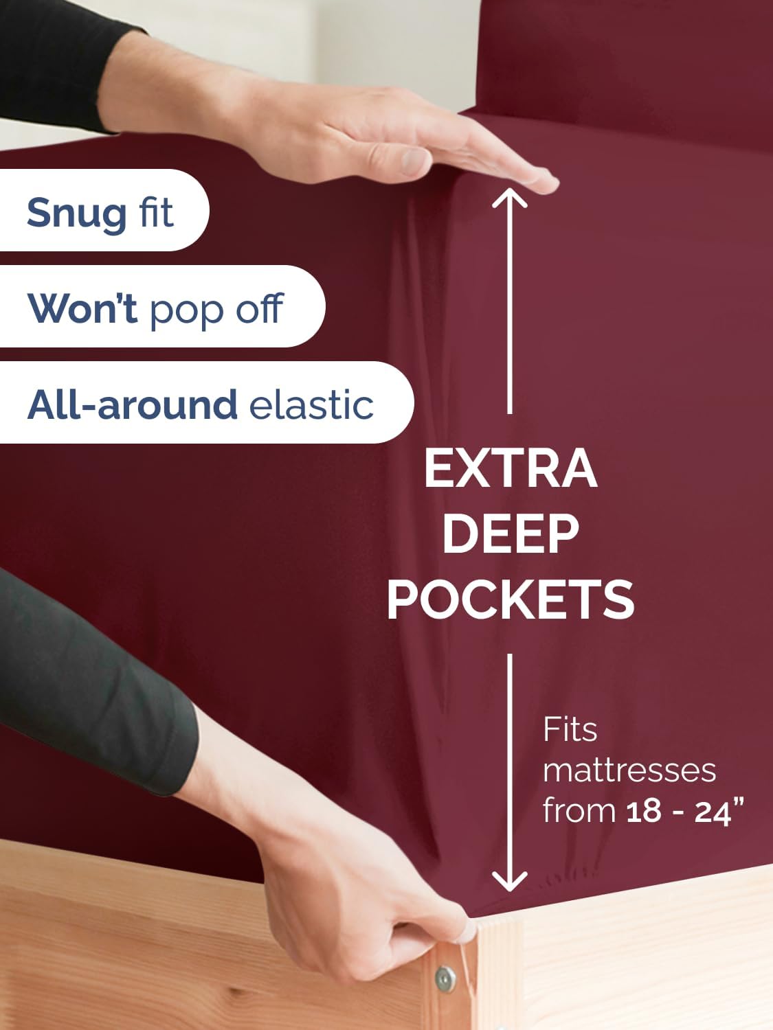 Skiennix Extra Deep Twin Sheet Set - 4 Piece Breathable Cooling Bedding - Soft Wrinkle-Free Burgundy