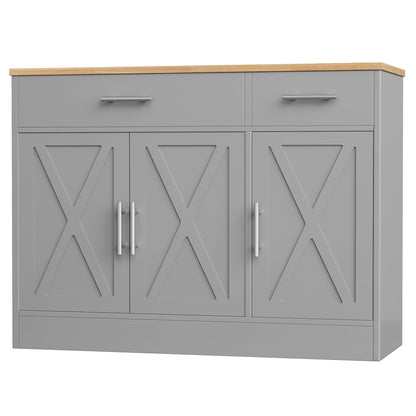 Shintenchi Modern Farmhouse Sideboard Buffet Cabinet with Storage with 3 Doors,42" Barn Doors Buffet Cabinet with Storage,Wood Coffee Bar Cabinets with Adjustable Shelf for Kitchen,Living Room,Grey