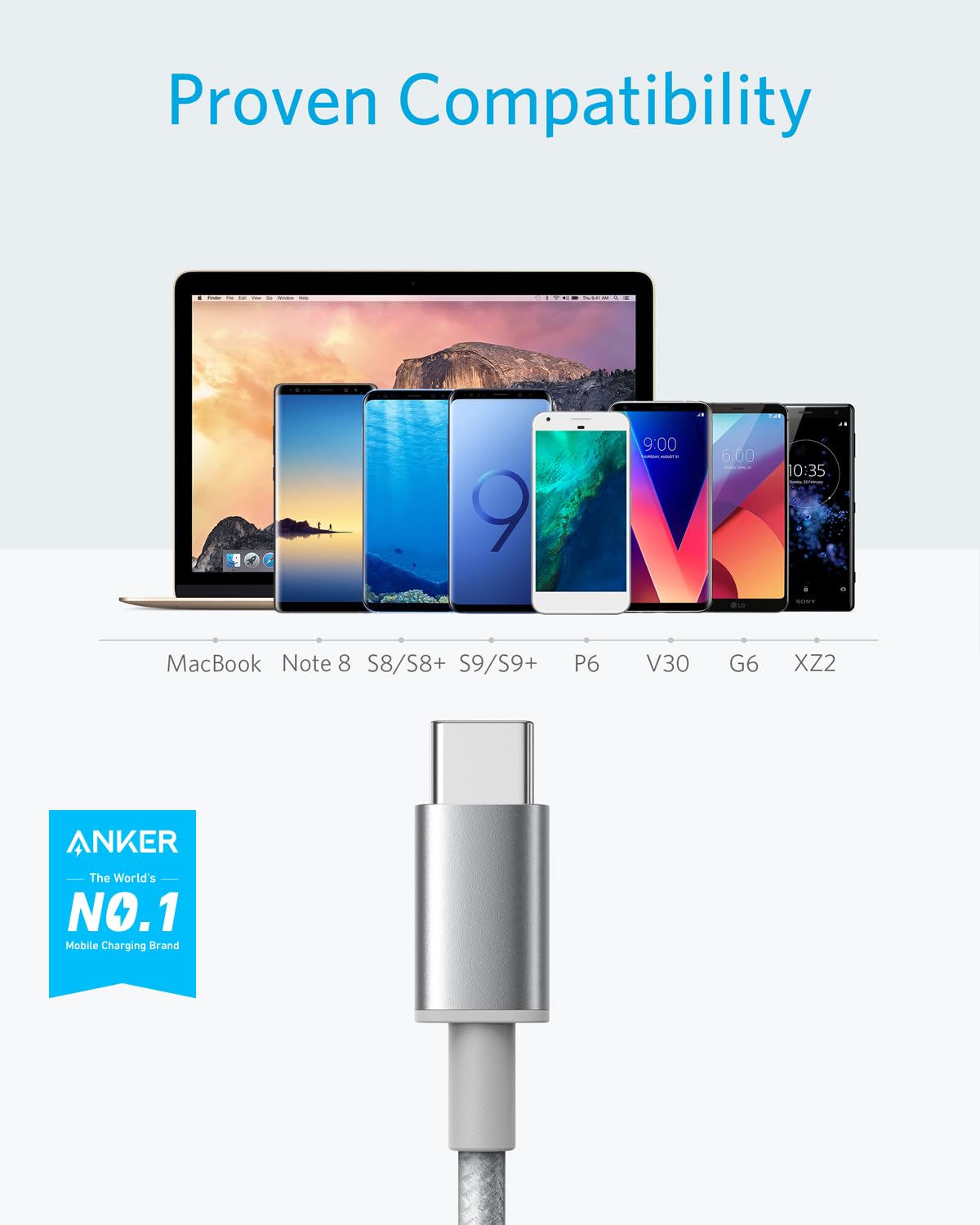 Anker Cable,[2-Pack,6 ft] Premium Nylon USB-A to USB-C Fast Charging Type C Cable,for iPhone 17 Series,Galaxy S10/Note 8,LG V20 and Other USB C Charger