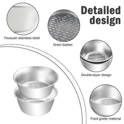 2 Set Berry Baskets,316 Stainless Steel Strainer Set,Fruit Washing Bowl with Strainer,Small Metal Colander for Berries, Strawberry, Grape, Cherry, Dishwasher Safe