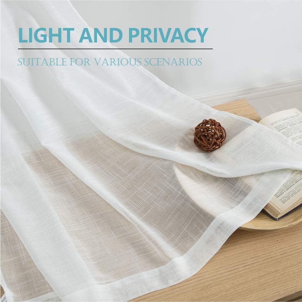 Cozynight White Sheer Tier Curtains, 36 Inch Length Linen Curtain Sheers for Kitchen, Bathroom, Cafe - 2 Panels