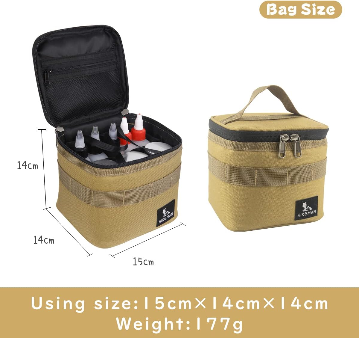 HIKEMAN Portable Camping Spice Set with 9 Spice Containers, Pepper & Salt Shakers, Separable Storage Bag for BBQ, Picnic