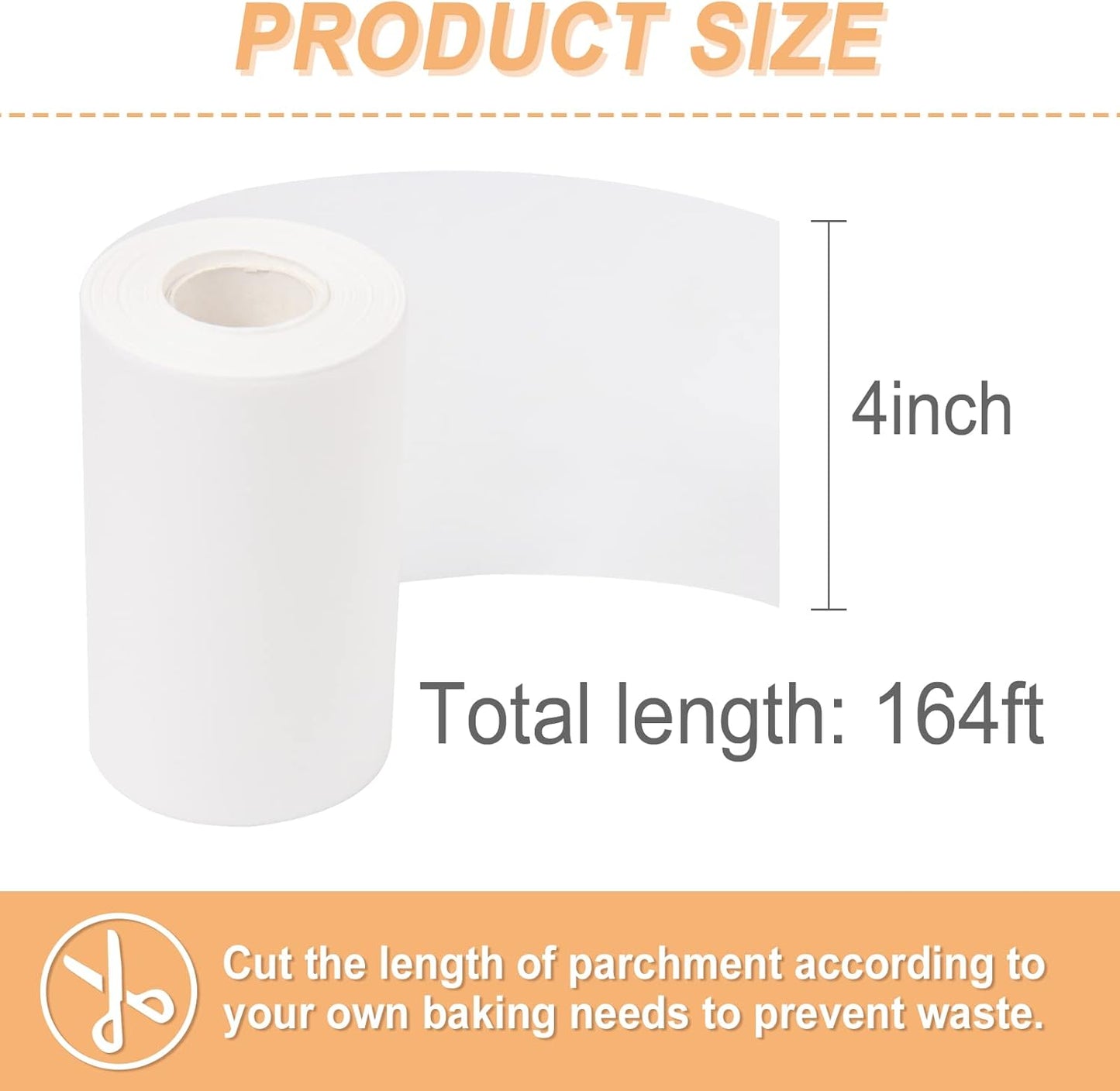 Cake Pan Side Liner Roll, 4 in x 164 ft Parchment Paper Strips for Baking, White Precut Circles.