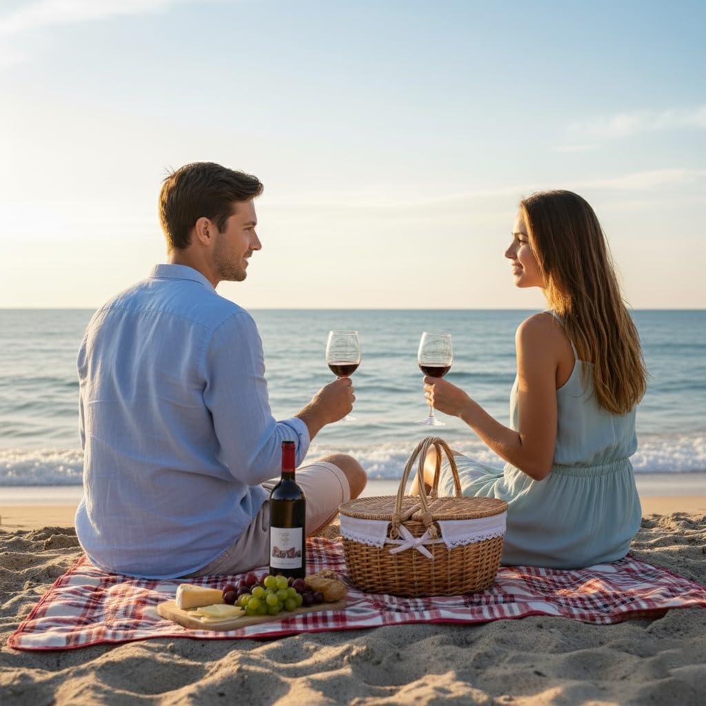 Wicker Picnic Basket with Lid and Handle 15" Sturdy Woven Body with Washable Lining for Easter,Mother's Day,Outdoor Camping,Not Dyed