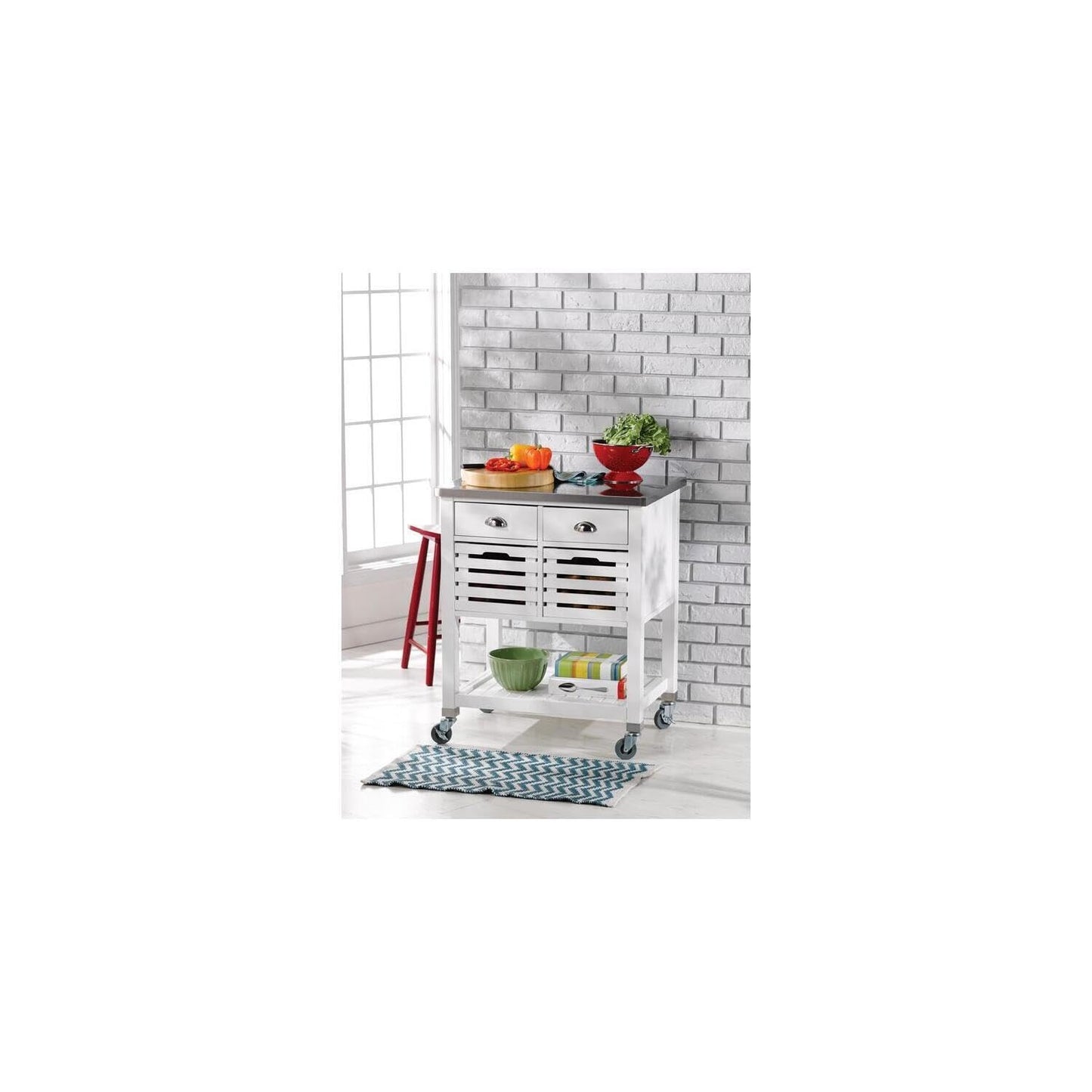 Maykoosh Kitchen Cart with Stainless Steel Top & Drawers - Rolling Utility Island