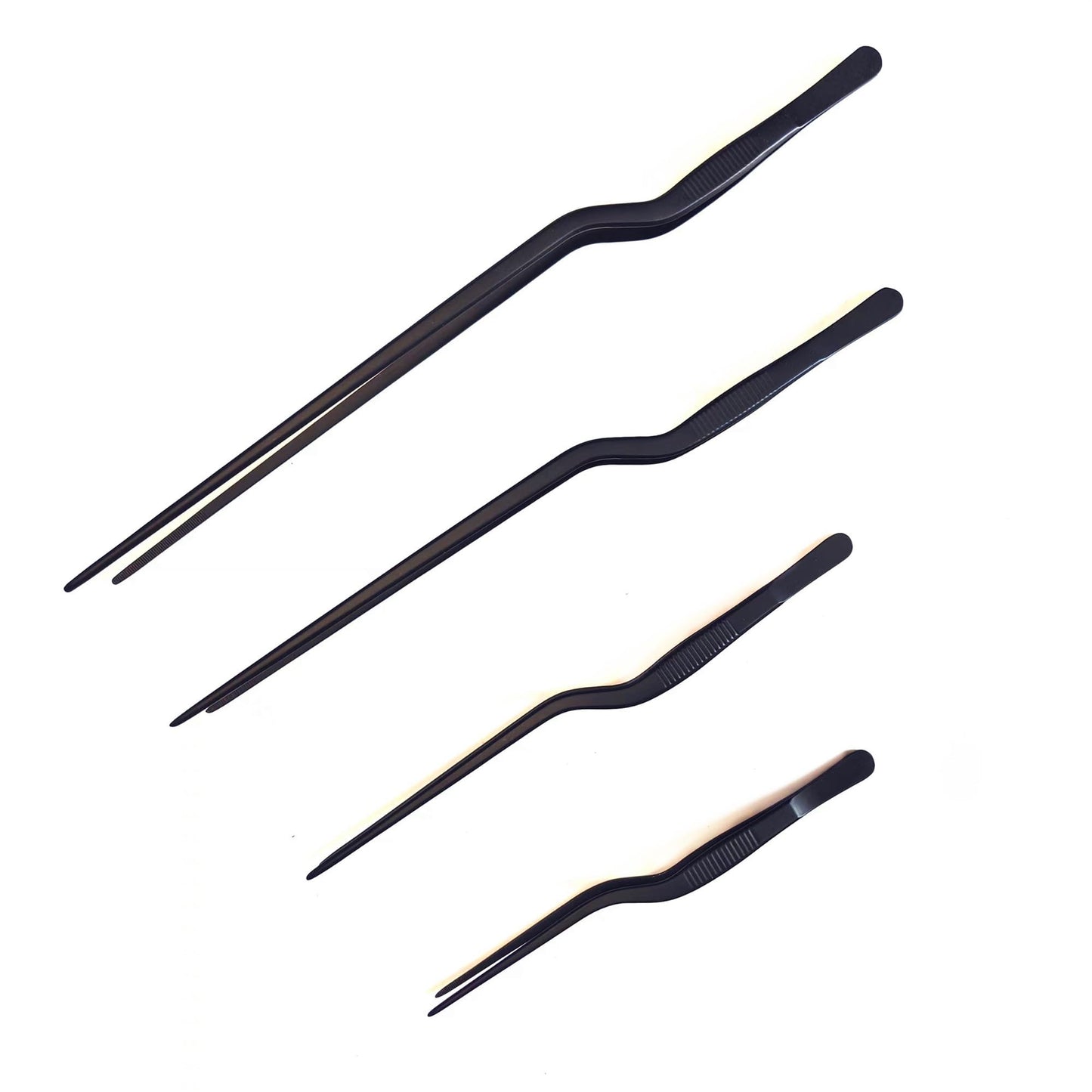 4 Pcs Professional Chef Stainless Steel Kitchen Cooking Tweezers Precision Tongs Plating Decorating Tool Kit (Black)