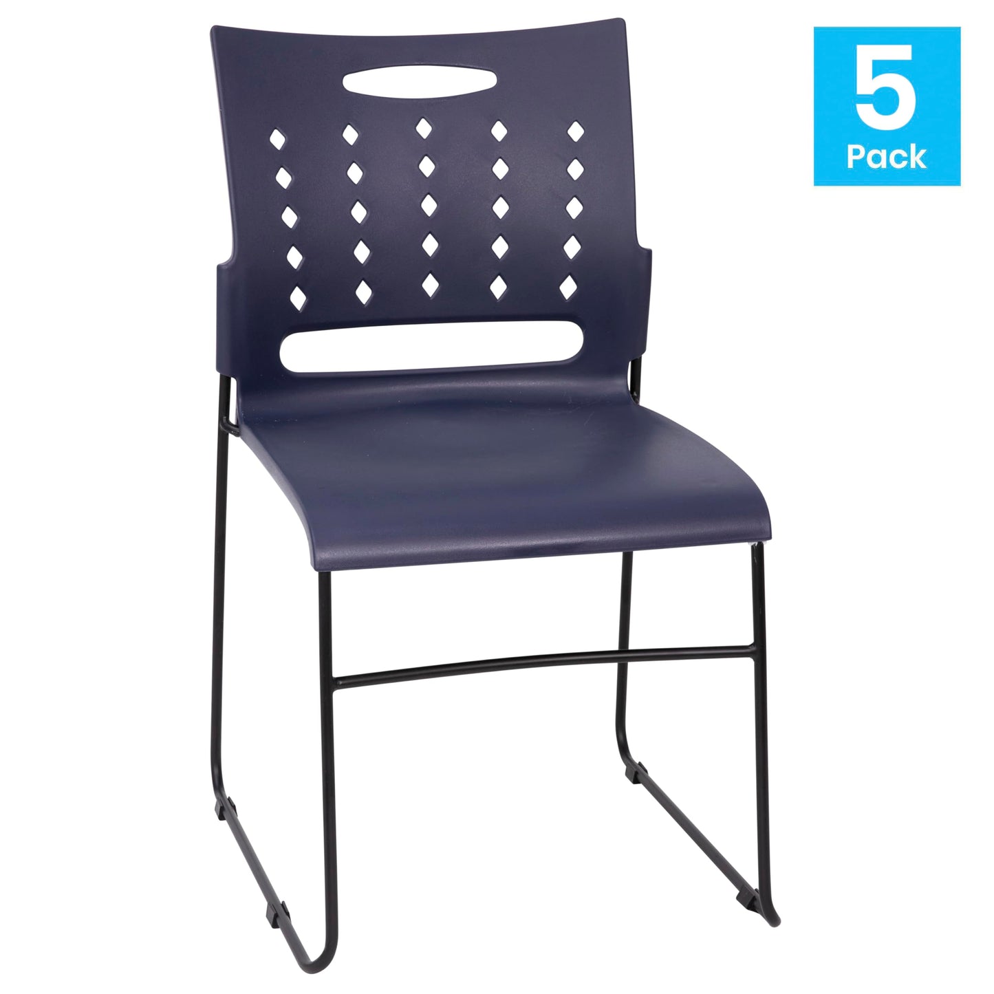 Flash Furniture HERCULES Series 881 lb. Capacity Navy Sled Base Stack Chairs with Air-Vent Back, Set of 5