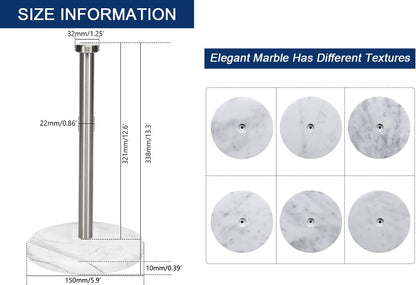 NearMoon Standing Paper Towel Holder, Kitchen Paper Towel Tissue Holder- for Bathroom Kitchen Countertop, Standard or Jumbo-Sized Roll Paper (with Marble Base, Brushed Nickel)