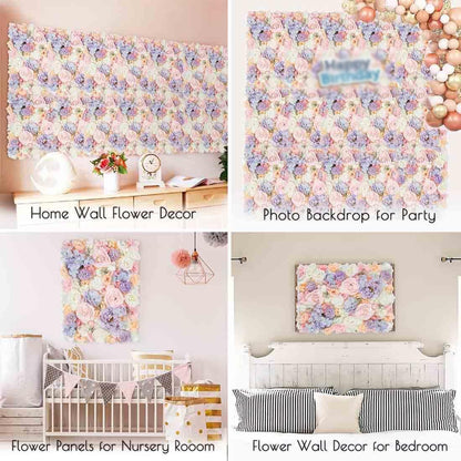 GOUZIBHD Fake Flower Backdrop, Artificial Floral Wall Panel 6PCS 3D Flower Wall Panel, for Wedding Party Photography Home Decor, 24x16in Faux Flower Background