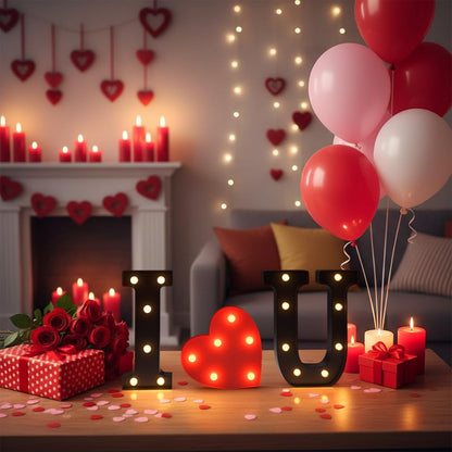 Black I LOVE U LED Marquee Sign Light Up Letters, LED Light Up Letters, Warm White Letter Lights for Wedding Proposal Decoration, I LOVE U Marquee Romantic Decorative Letter Signs, Battery Operated