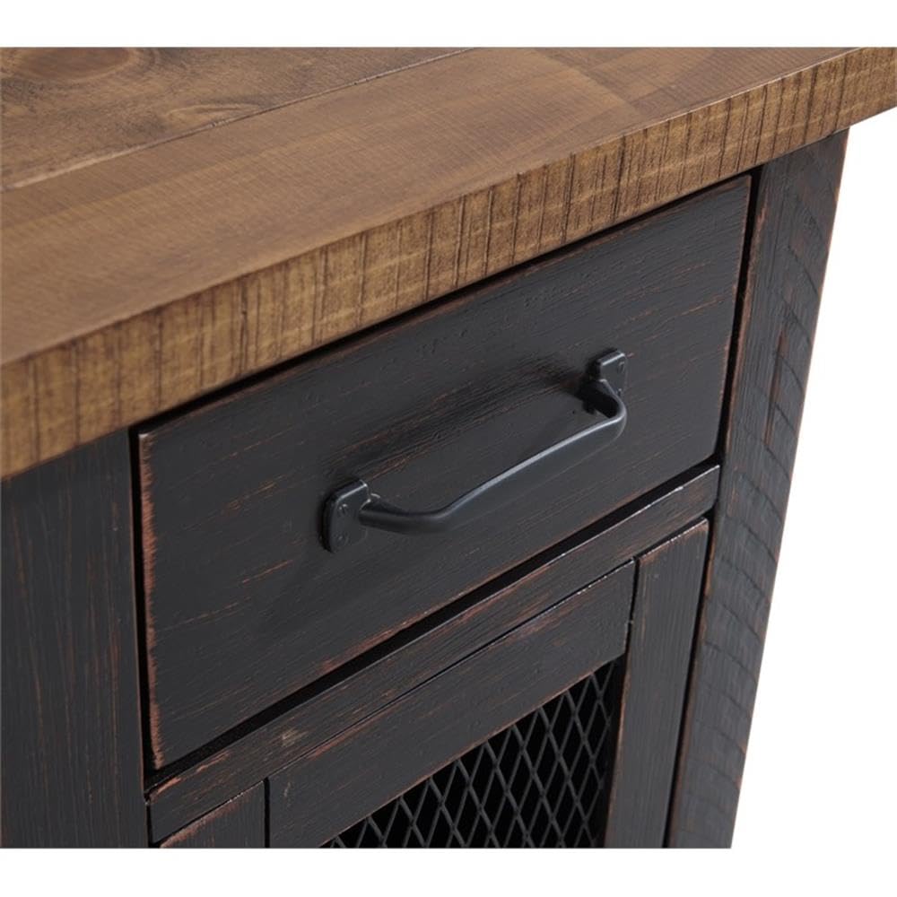 Martin Svensson Home Chairside Table - Antique Black and Honey - Rustic Style - with One Drawer and Cabinet for Storage