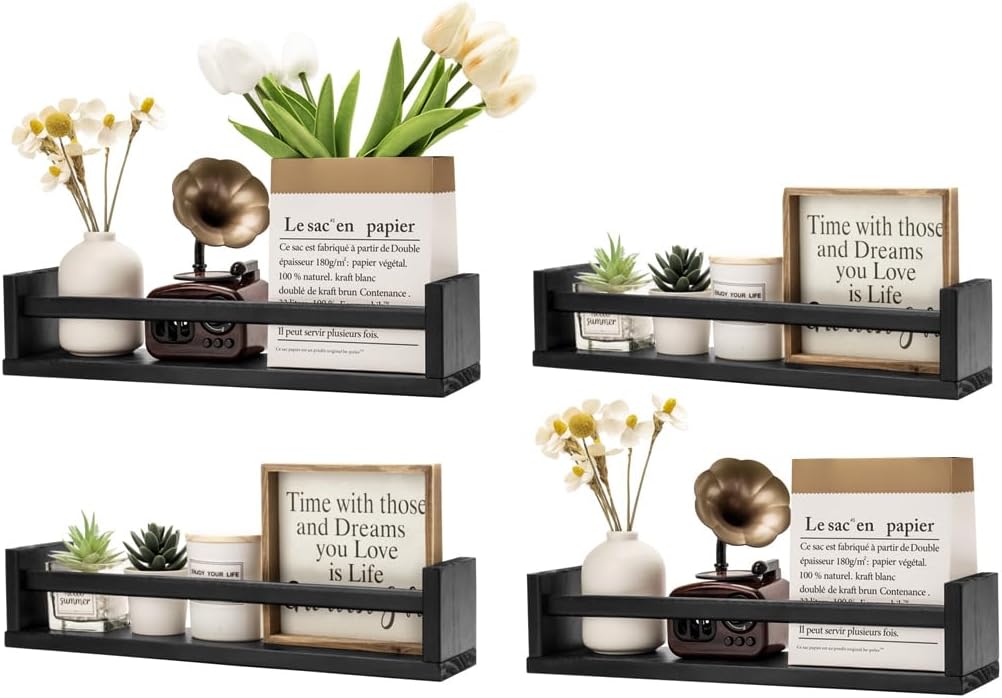 Gneric Black Floating Shelves for Wall, 15.7 inch Kids Bookshelf, Wall Shelves for Living Room Bedroom Decor, Kitchen