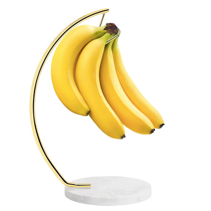 Livabber Banana Holder with Marble Base, Metal Banana Hanger Modern Tree Stand with Hook, Stylish Banana Keeper Fresh Fruit Storage Organizer Freestanding for Kitchen Countertop (Gold, Single Hook)