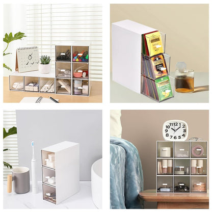 Plastic Tea Bag Organizer with 3 Drawers, Desk Drawer Organizer, Stackable Storage Drawers, White Tea Box, Makeup Organizer, Clear Tea Bag Storage, Coffee Storage for Tea Bags, Sugar Packets, Cosmetic
