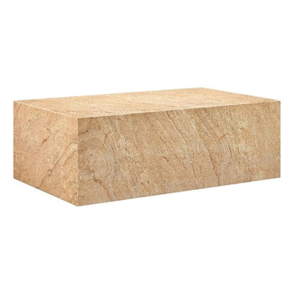Modway Jordana 47 Inch Rectangle Concrete Coffee Table in Travertine – Plinth Coffee Table with Faux Stone Finish – Concrete Furniture Center Table for Living Room or Patio
