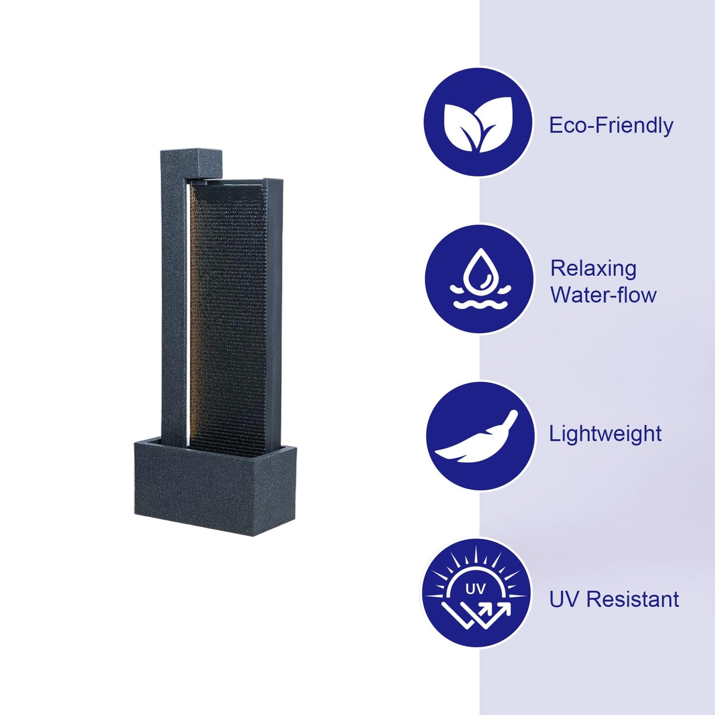 Puulye 39.76" H Outdoor Water Fountain Made with Eco-Friendly Recyclable Materials, Polyethylene Modern Waterfall Water Fountain Outdoor, Garden Decor with LED Light & Pump for Patio, Porch, Backyard