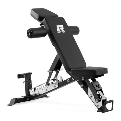 RitFit Gator Adjustable Weight Bench with Headrest, Premium 14GA Steel Heavy Duty for Home Gym Strength Training, Incline, Decline Exercises, 1600LBS Capacity, Black