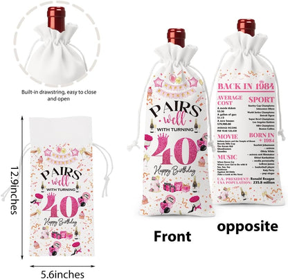 40th Birthday Gifts Wine Bag for Women Men, 40 Year Old Birthday Gifts, Happy 40th Birthday Party Decorations, Pairs