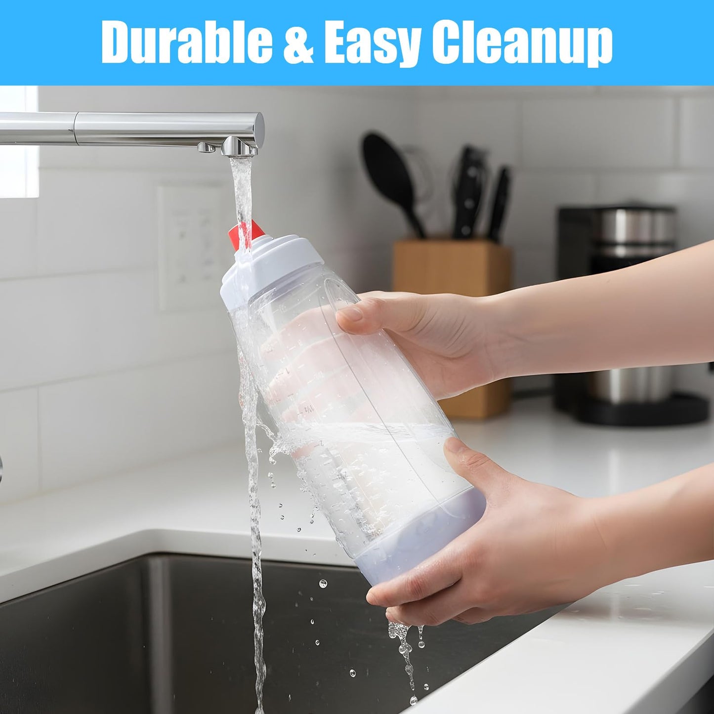 2-Pack Pancake Batter Dispenser and Mixer Bottles with Whisk Balls, 1000ml Large Capacity Squeeze Bottle for Pancakes, Cupcakes, Muffins, Crepes - Dishwasher Safe Baking Tool