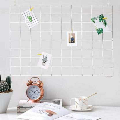 GBYAN Wall Grid Silver Wire Photo Grid Panels, 25.6"x17.7, 2 Pack Desk Wall Organizer Metal Memo Board