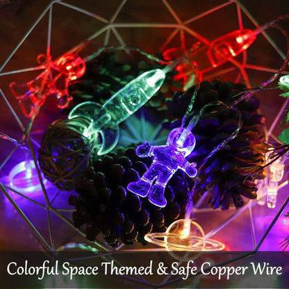 20 Fielegen LED Children's Room LED String Light Astronaut Spaceship Rocket Outer Space Room Decor Holiday Party Lights