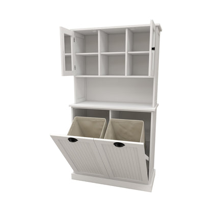 cattino 56.69" Tall Bathroom Laundry Cabinet with 2 Tilt-Out Baskets & 2 Adjustable Shelves - 2 Compartment Dirty Clothes Hamper Storage Organizer, 150 lbs Capacity - White
