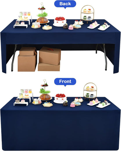 2 Pack 6ft (72x30 Inch), 3-Sided Wolkemer Open Back Fitted Tablecloth Rectangle Vendor Table Cloth Washable Navy Fabric