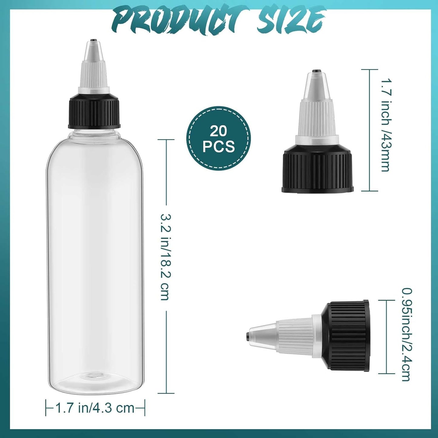 20 2oz Tanlade Pcs Plastic Squeeze Bottles Bulk Boston Dispensing Empty Hair Oil Bottles with Twist Cap for Essential