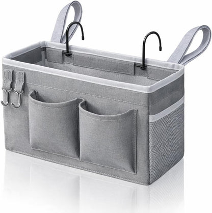 1pcs (Grey-1pcs) Kanrichu Bedside Caddy Hanging Storage Bag, Organizer Baskets with Pockets for Bunk Bed Accessories