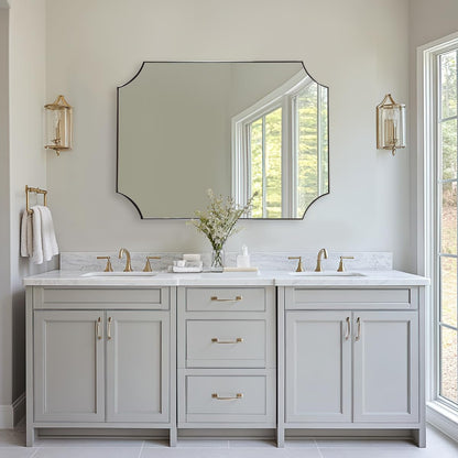 ANDY STAR Brushed Nickel Mirror 30x40 Inch, Scalloped Bathroom Mirror, Silver Bathroom Mirror in Anti-Rust Stainless Steel Metal Thin Frame Deep 1’’, Large Wall-Mounted Mirror (Horizontal/Vertical)