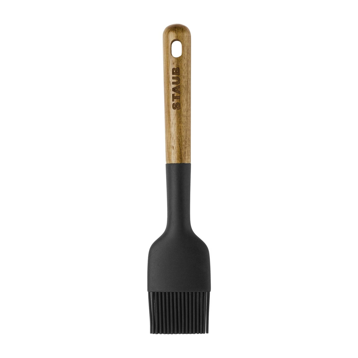 STAUB Pastry Brush, Perfect for Evenly Glazing Pastries and Basting Meats, Durable BPA-Free Matte Black Silicone, Acacia Wood Handles, Safe for Nonstick Cooking Surfaces