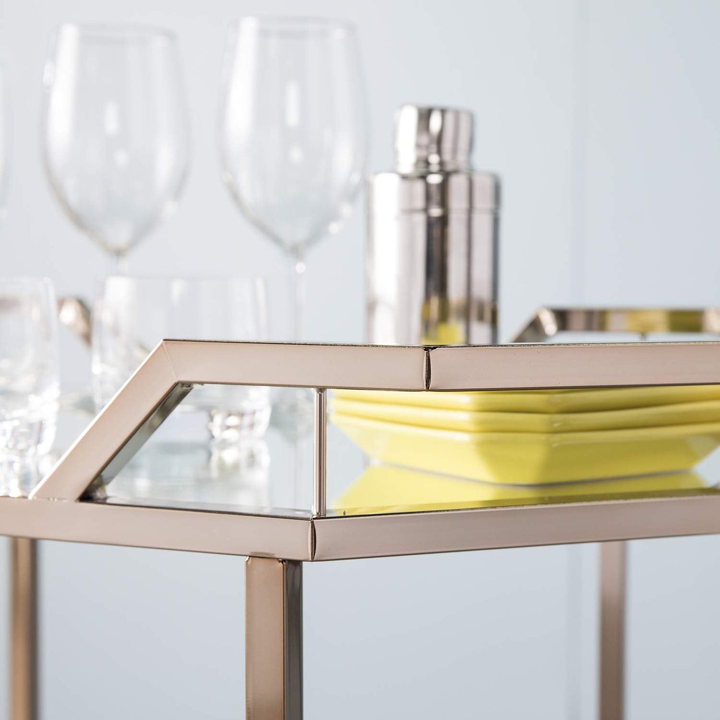 SEI Furniture Ari Art serving cart, Champagne with mirror (AMZ1102ZH)