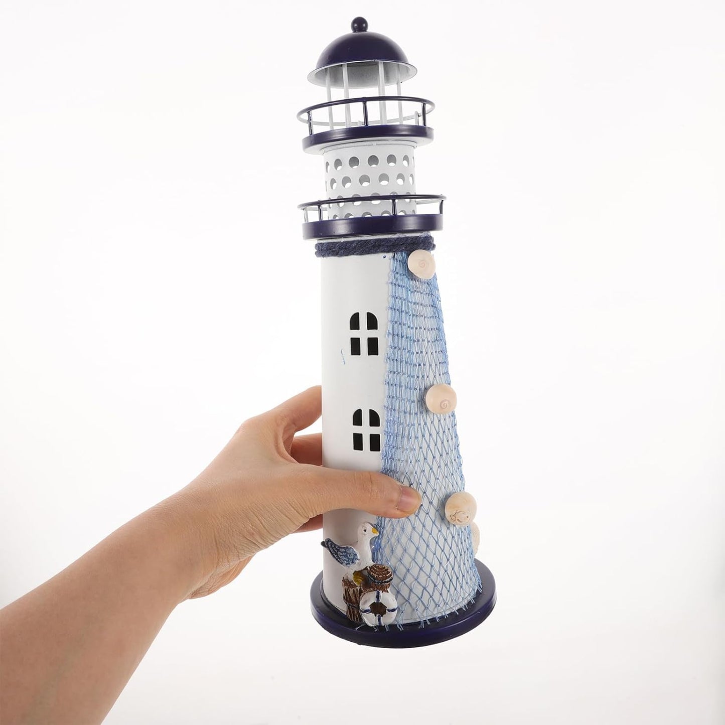 Ciieeo Lighthouse Candle Lantern, Iron Tealight Candle Holder Nautical Lighthouse Figurine for Coastal Table Decor