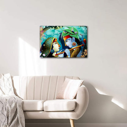 Canvas Wall Art of Lord Krishna, Retro House Decorations, Giclee Framed Stretched Ready to Hang 24"Wx16"H