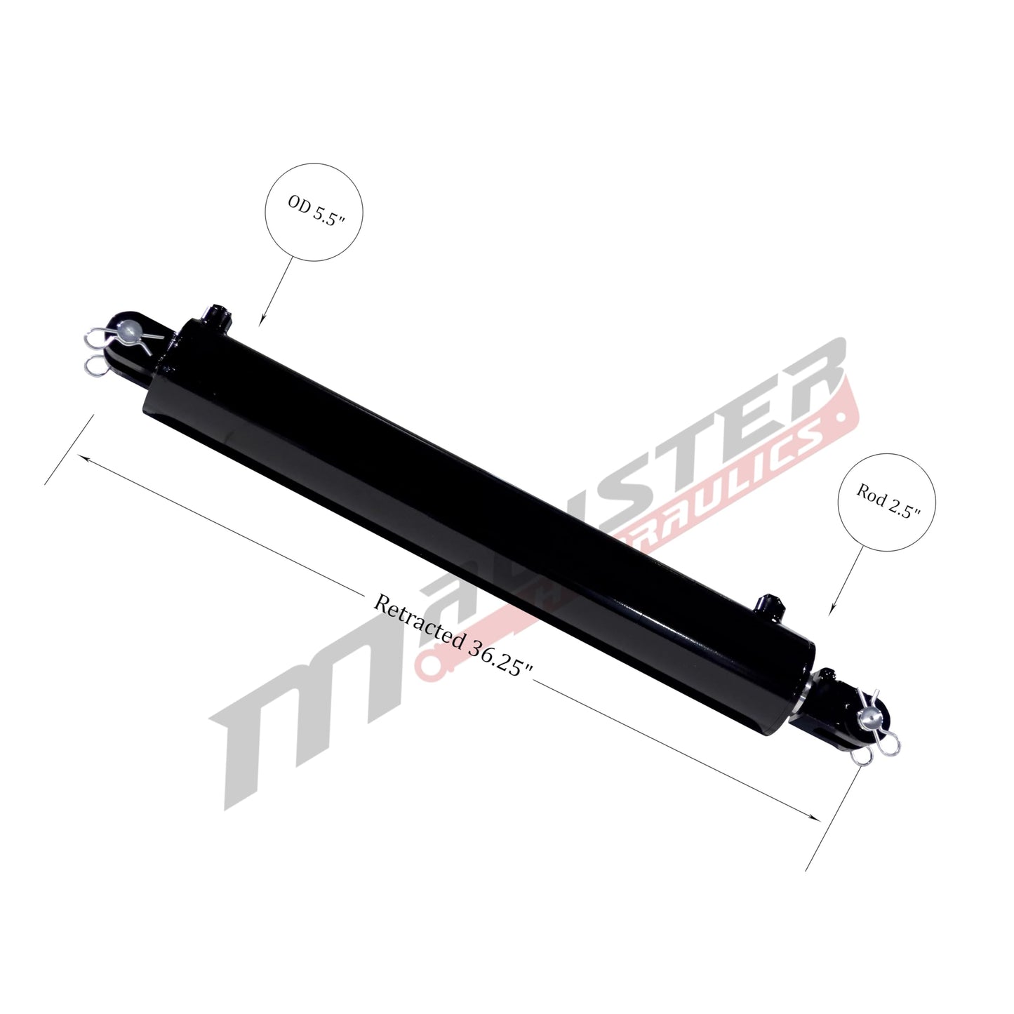 Magister Hydraulic Cylinder 5" Bore x 24" Stroke, Welded Hydraulic Ram with Clevis Ends, Double Acting Hydraulic Piston 3500 PSI (WCL 5x24)
