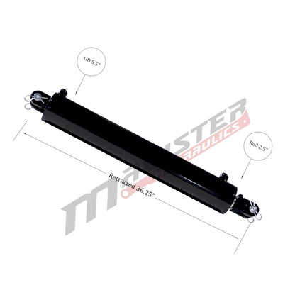 Magister Hydraulic Cylinder 5" Bore x 24" Stroke, Welded Hydraulic Ram with Clevis Ends, Double Acting Hydraulic Piston 3500 PSI (WCL 5x24)