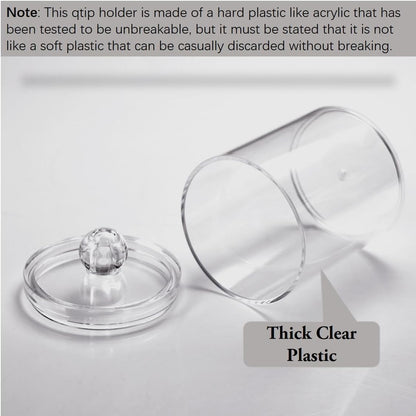 WEISHI Qtip Holder Dispenser - Clear Plastic Apothecary Jar for Cotton Balls, Swabs & Pads | 4 Pack Bathroom Storage