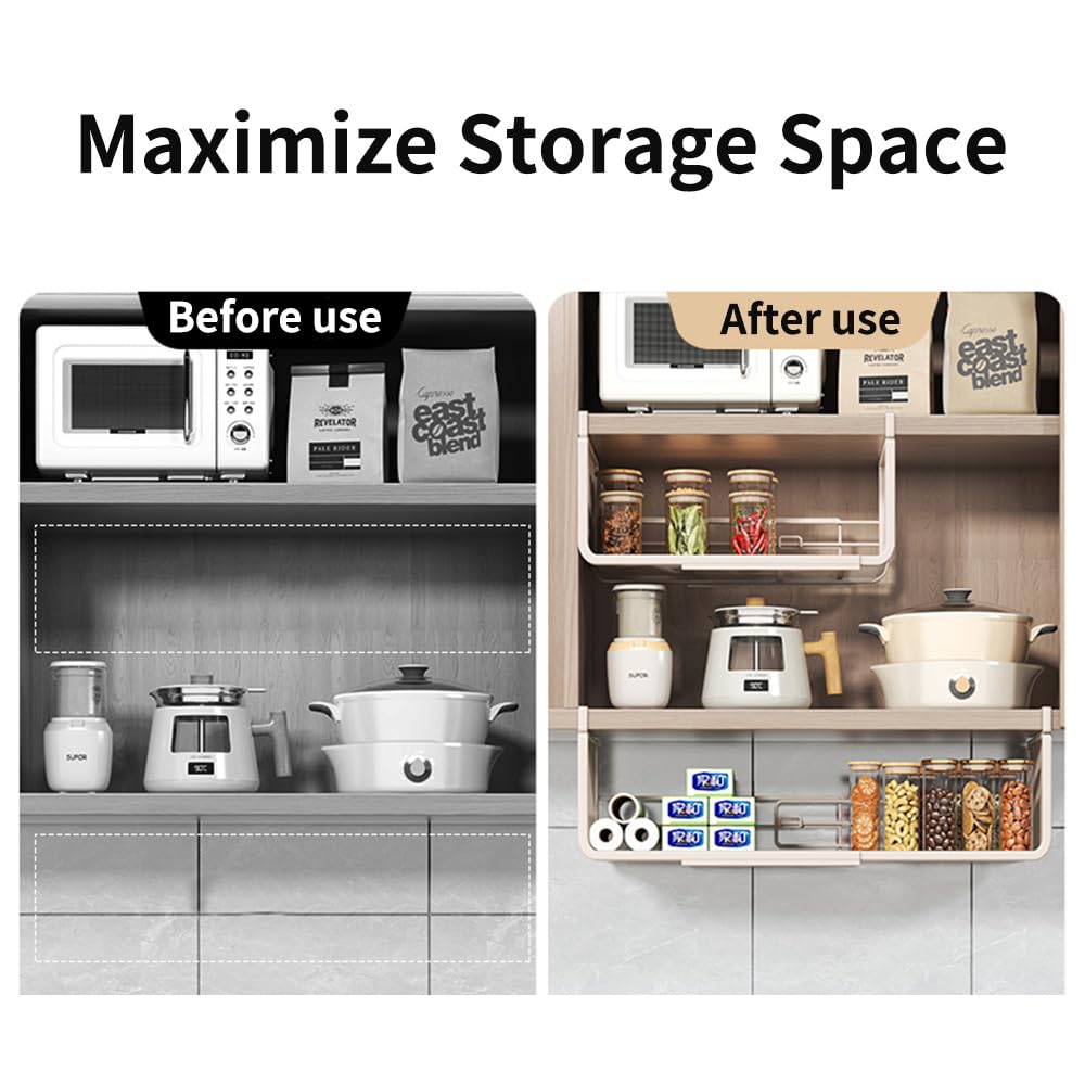 Janebert Expandable Under Shelf Basket Organizer, Under Shelf Storage, Hanging Baskets Under Cabinet for Pantry Kitchen Cupboard Desk Counter Bookshelf Space Saver Heavy Duty Slide-in (white, 1 Pack)