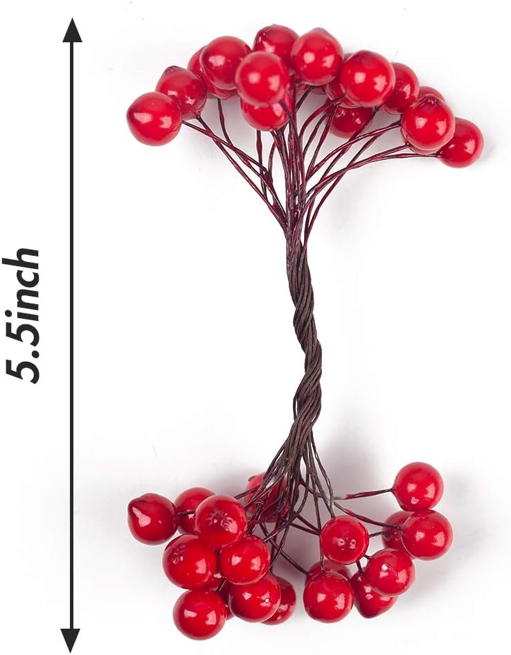 200 400 SallyFashion Artificial Red Berries on Wire Stems - Stems with Holly Berries for Christmas Tree, Wreaths
