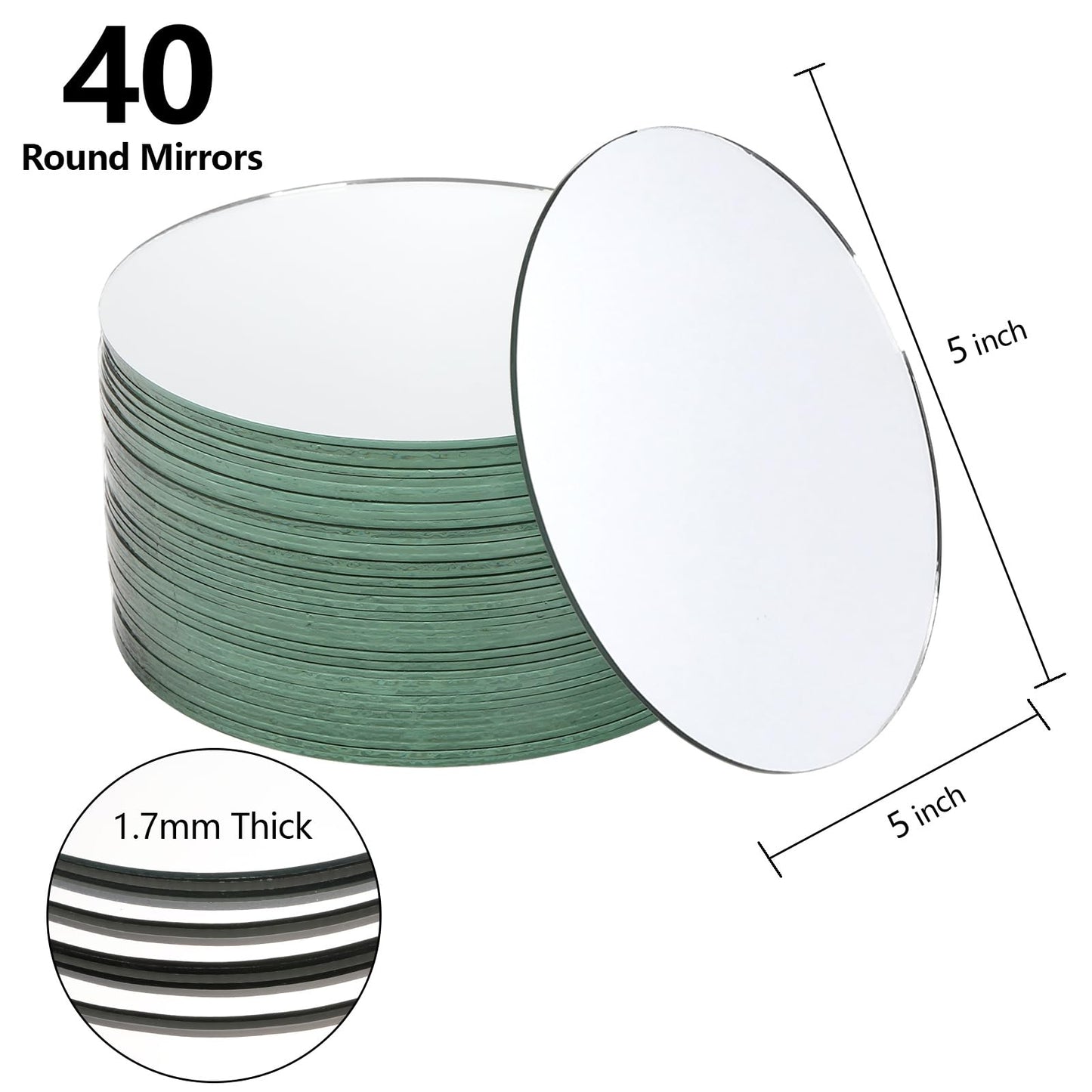 Suwimut Set of 40 Glass Mirror Tiles, 5 Inch Round Small Glass Circle Mirror Candle Plates Wall Mount Mirrors Bulk for Wedding Table Centerpieces, DIY Crafts, Home Decorations