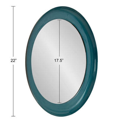 Kate and Laurel Laranya Modern Round Mirror, 22 Inch Diameter, Teal and Black, Decorative Circle Mirror with Metal Frame and Glossy Hand Applied Finish