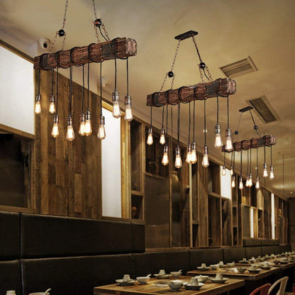 10-Lights Rustic Chandelier Wooden Retro Pendant Light Industrial Suspension Light Wood Chandelier -line can be Adjusted Freely