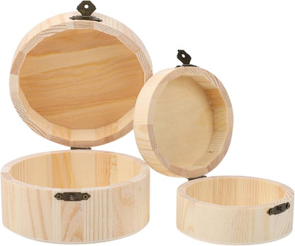 DOITOOL Wooden Box with Hinged Lid, Round Wood Storage Box for DIY Crafts, Jewelry, Home Storage (2 Sizes)