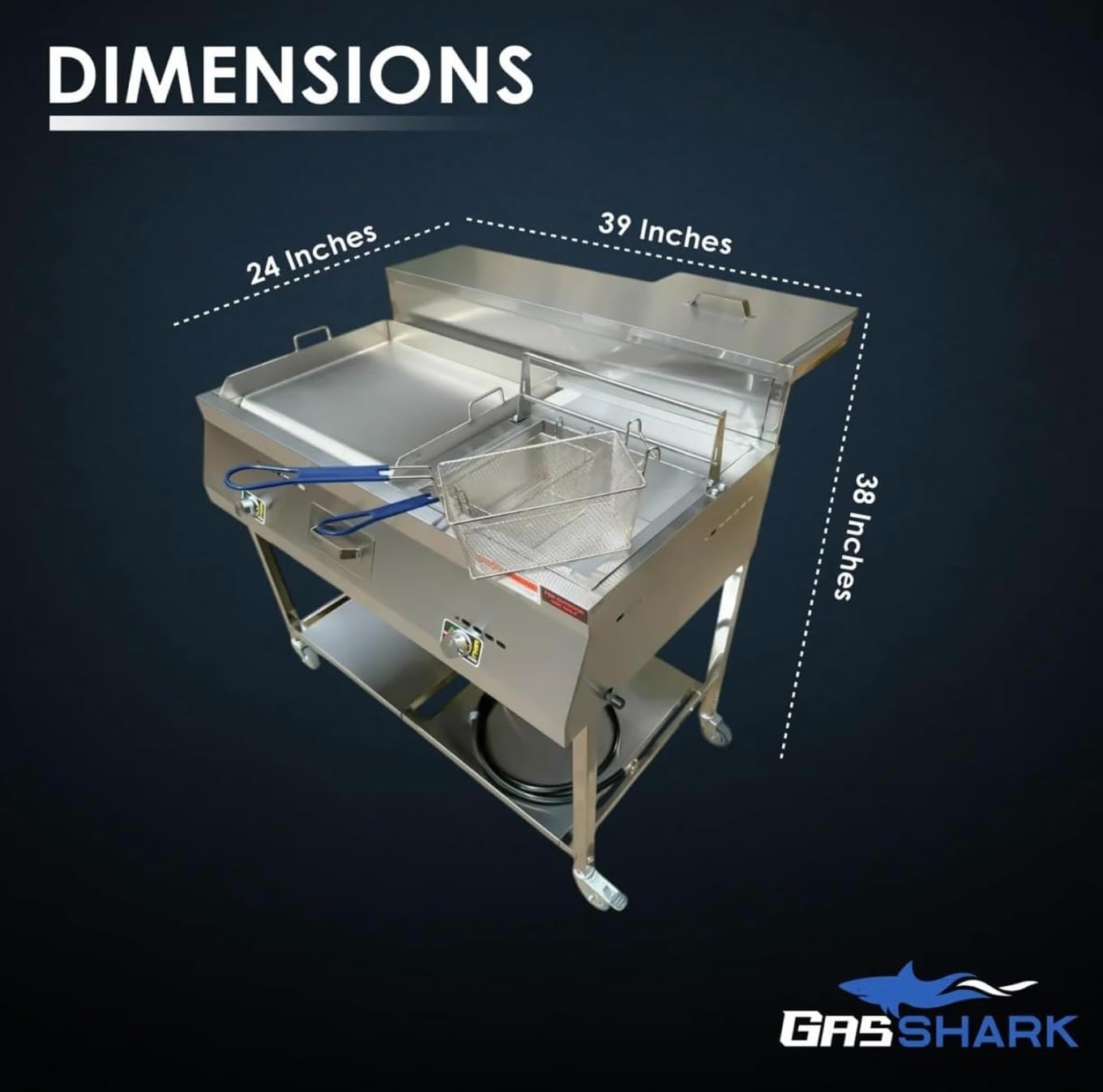 Deep Fryer and Flat Top Griddle Cart | 20" Stainless Steel Griddle | 3 Gallon Single Tank Deep Fryer | Outdoor Propane | Portable 4 Wheels | Thermometer + Cover Included | Commercial & Home