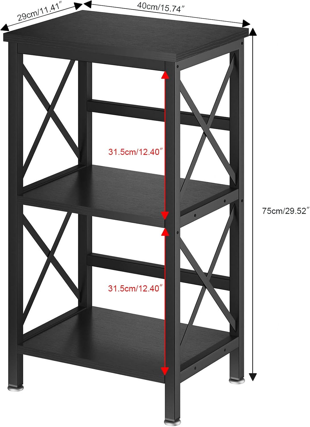 YMYNY 3 Tiers Industrial Metal Bookcase, Black Storage Organizer for Living Room, Home Office, Bedroom, 29.5 * 15.75 *