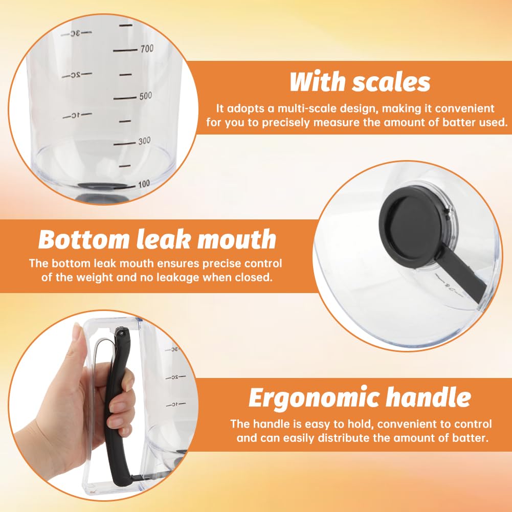Pancake Batter Dispenser With Squeeze Handle Set, No Mess & Easy Pour, Includes Muffin, Hexagram, Heart and Flower Rings, Pastry Brush and Spatula – Ideal for Pancakes, Waffles and Cupcakes